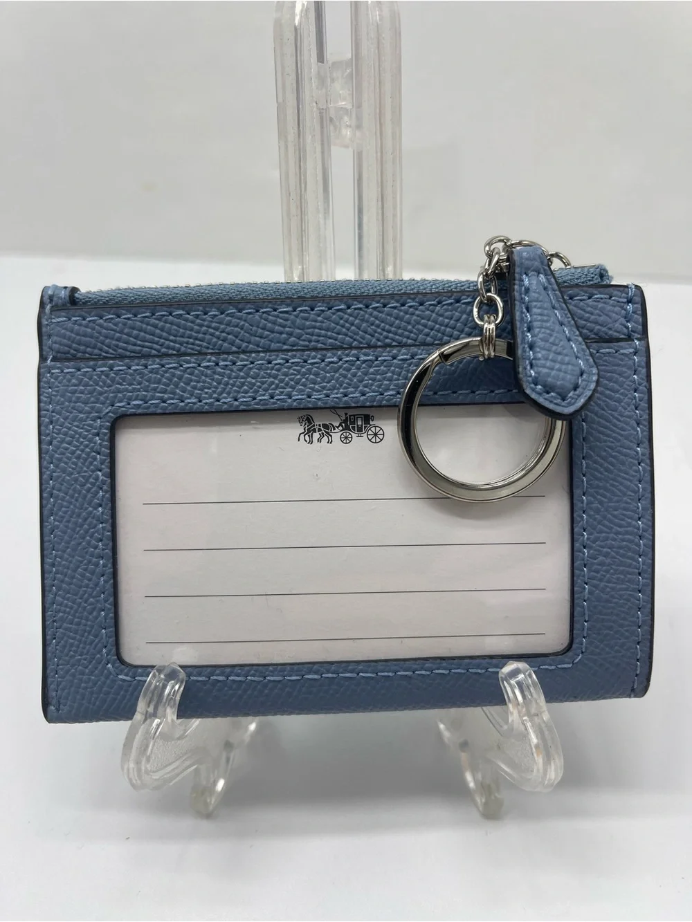 Coach Mini Skinny Crossgrain Leather Id Card Zip Closure Case Silver/Slate NWT